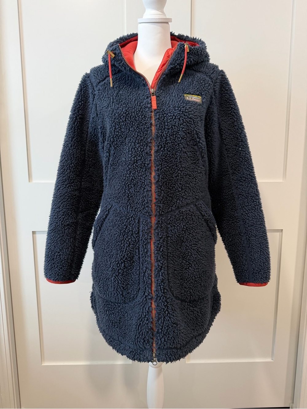 L.L. Bean Hooded Full Zip Mountain Pile Fleece Coat Navy size M
